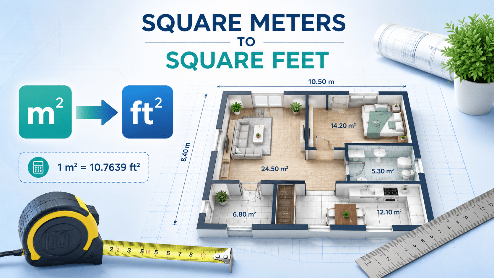 square meters to square feet