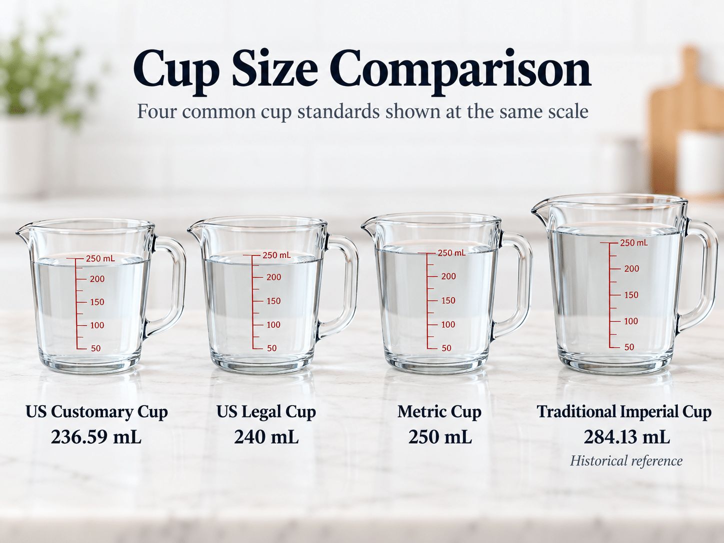 how many ml in cup? Cup size comparison